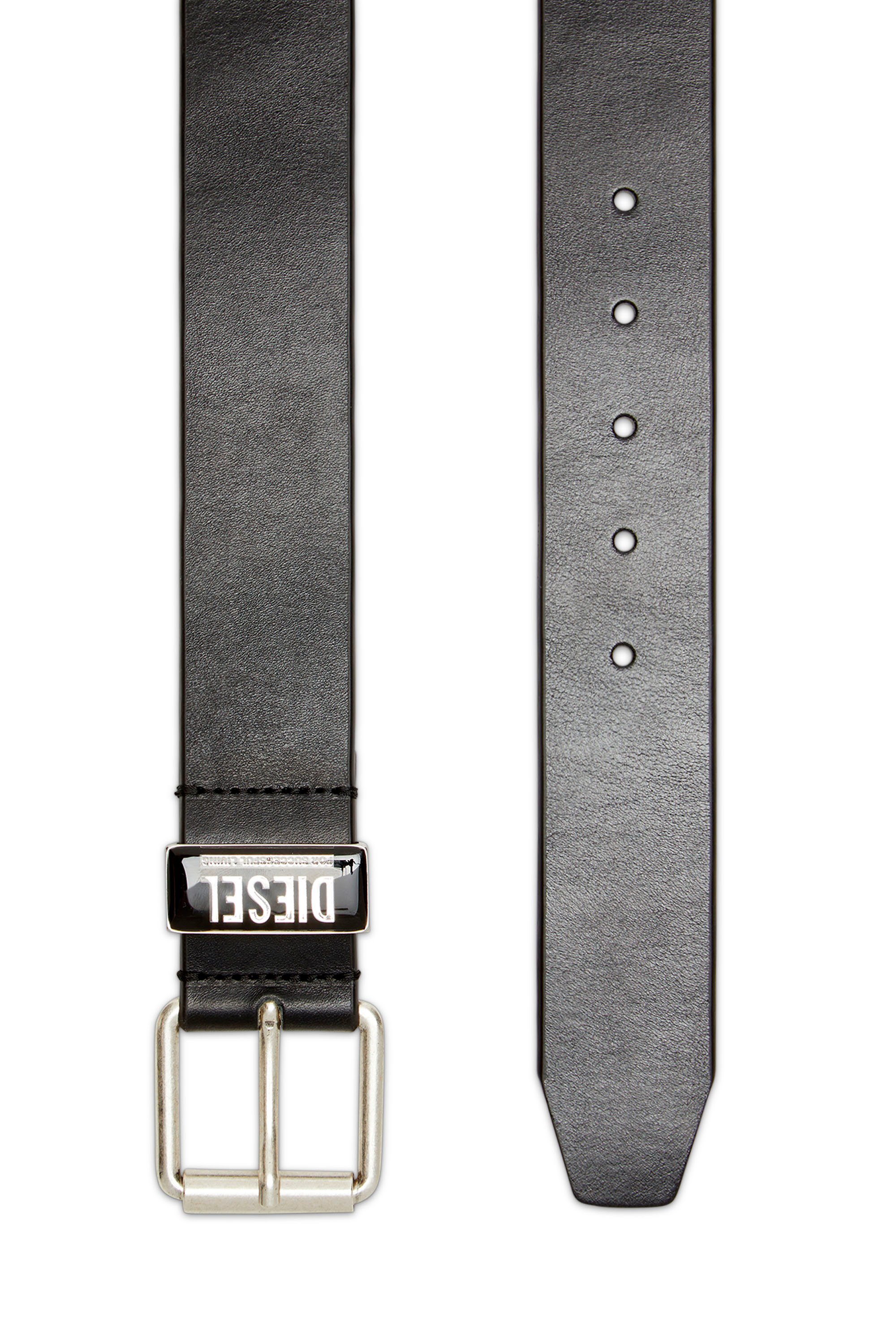 Diesel - B-GLOSSY LOOP 40, Man's Leather belt with enamelled logo loop in Black - 2